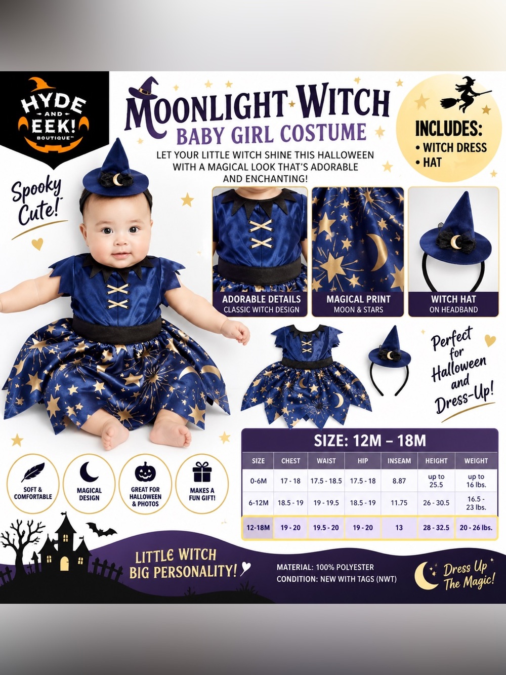 HYDE & EEK! MOONLIGHT WITCH GIRL COSTUME- SIZE 12M - 18M (NEW WITH TAGS)